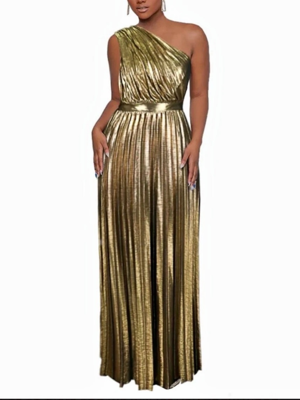 ✨ GLAMOROUS METALLIC GOLD EVENING GOWN ✨ - Picture 2 of 4